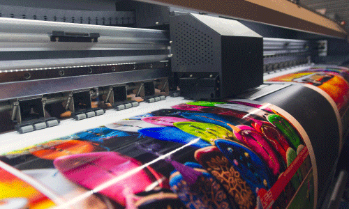 Digital printer printing colorful banners