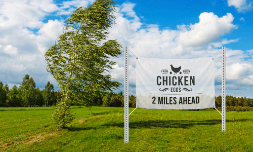 chicken advertisement banner in the wind